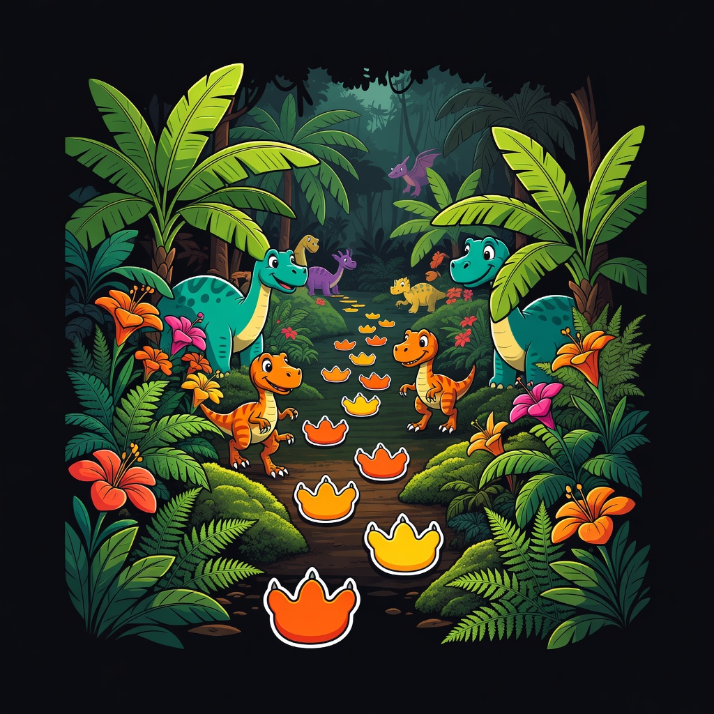 Cartoon dinosaur trail scene