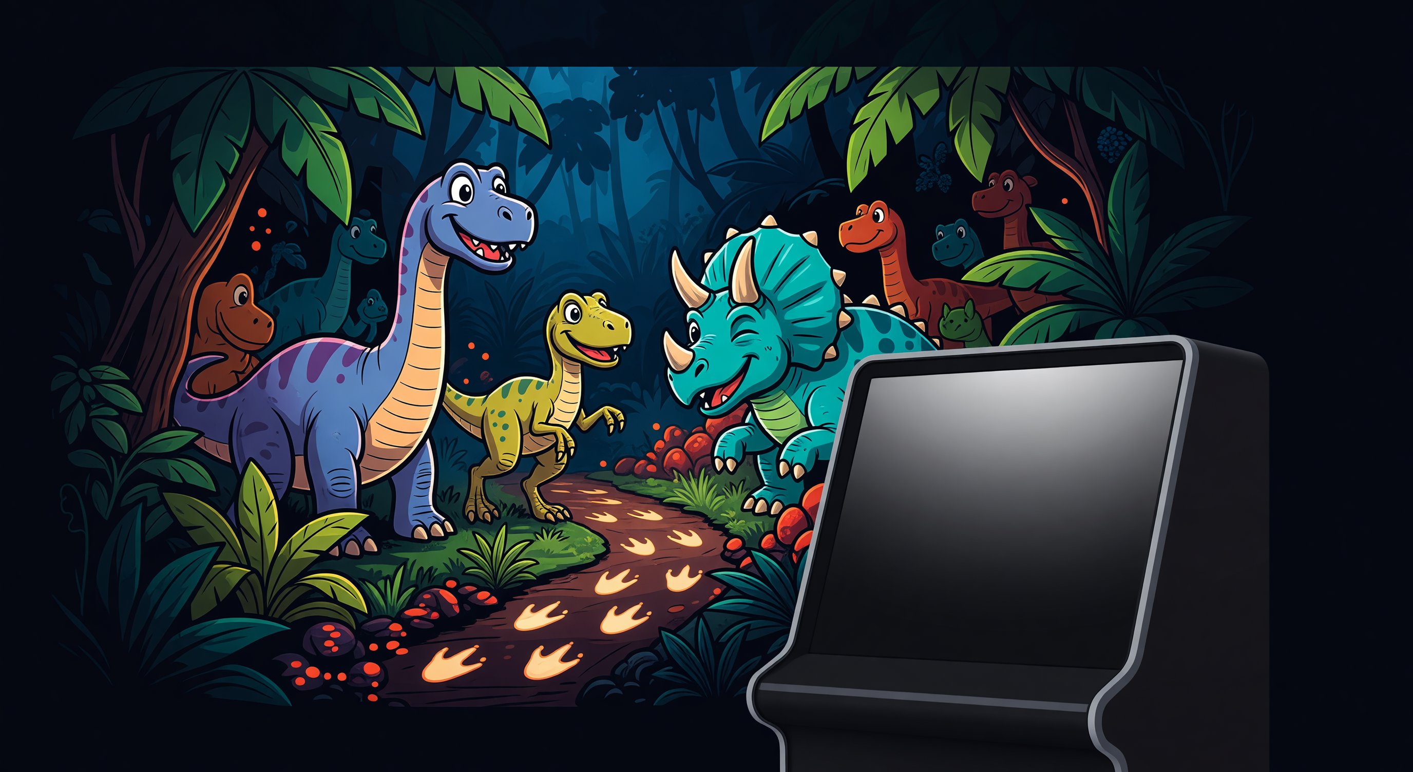 Prehistoric jungle backdrop for the WILD TRAIL game